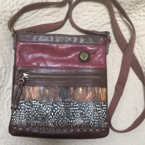 The Sak Handbags - The Sak Pax Feather Design Burgundy Leather Crossbody Bag